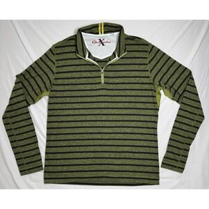 Robert Graham Long Sleeve Quarter Zip Pullover Green Striped‎ Mens Large Stretch